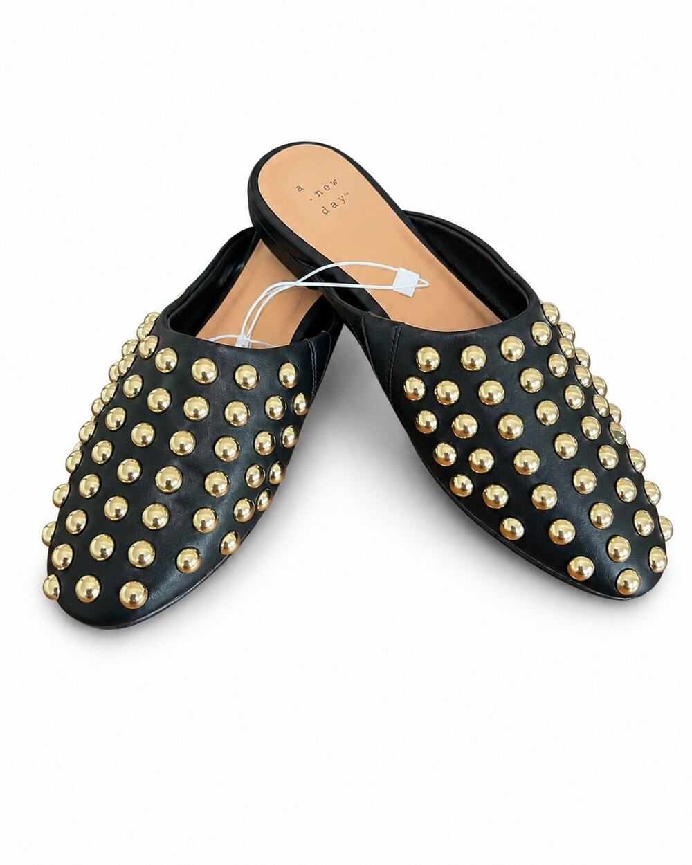 A New Day Channing Women’s Black Gold Studded Mule Flats Size 6.5 NWT
